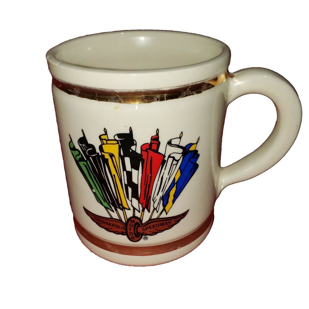 Vtg Indianapolis Motor Indy 500 speedway mug cup souvenir winners list 1911-1987